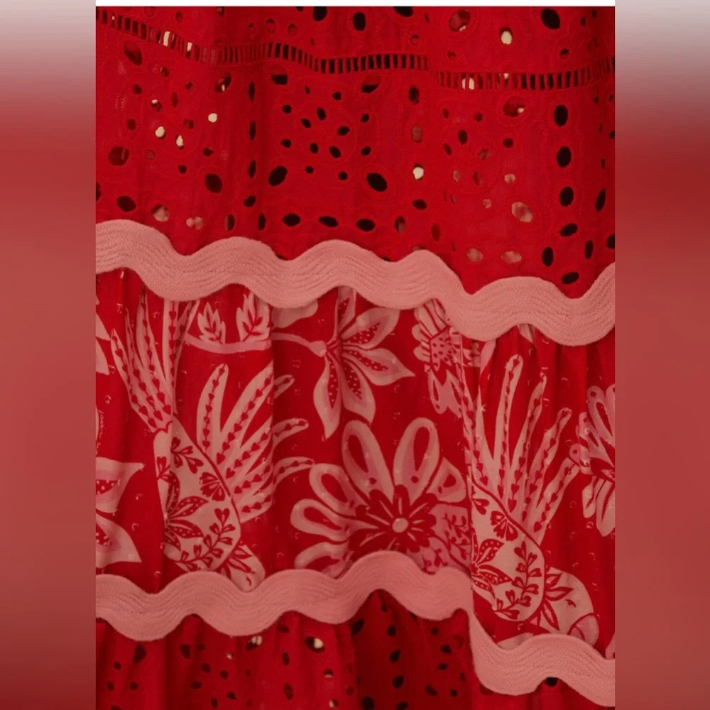 NWT FARM Rio Flowerful Birds Red Mix Midi Dress Sz XL - Picture 6 of 8